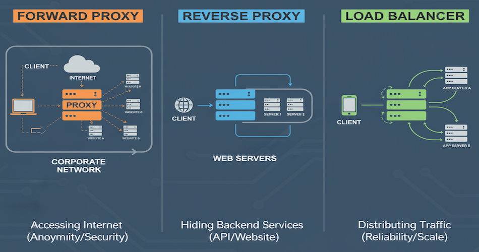 Proxy vs Reverse Proxy vs Load Balancer: Complete Guide